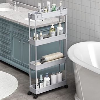 Slim Storage Cart 4 tier Bathroom Organizer Rolling Utility,Mobile Shelving Unit Slide Out