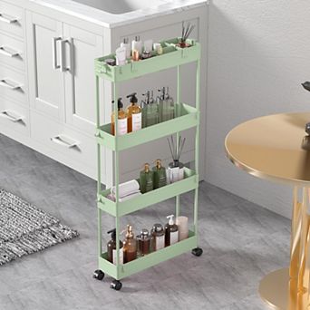 Slim Storage Cart 4 tier Bathroom Organizer Rolling Utility,Mobile Shelving Unit Slide Out