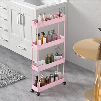 Slim Storage Cart 4 tier Bathroom Organizer Rolling Utility,Mobile Shelving Unit Slide Out