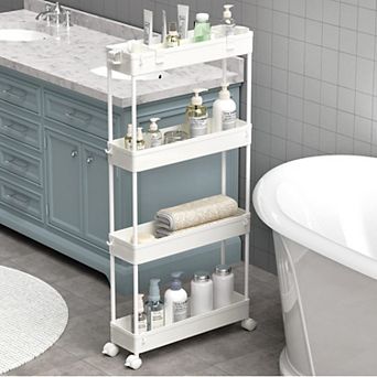 Slim Storage Cart 4 tier Bathroom Organizer Rolling Utility,Mobile Shelving Unit Slide Out