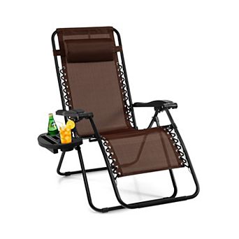 Brown Outdoor Zero Gravity Recliner Chair with Folding Utility Tray