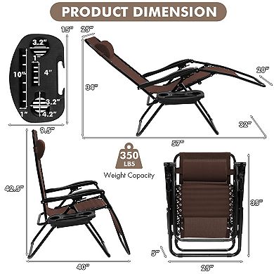 Brown Outdoor Zero Gravity Recliner Chair with Folding Utility Tray