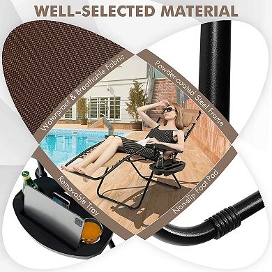 Brown Outdoor Zero Gravity Recliner Chair with Folding Utility Tray