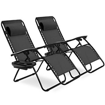2 pc Folding Recliner Zero Gravity Lounge Chair - Black