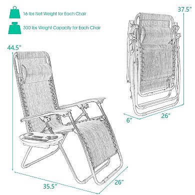 2 Pieces Folding Recliner Zero Gravity Lounge Chair - Black
