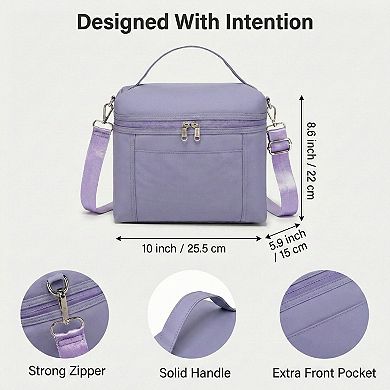 Women's Oxford Fabric Crossbody Utility Bag with Double Zipper Closure and Adjustable Shoulder Strap
