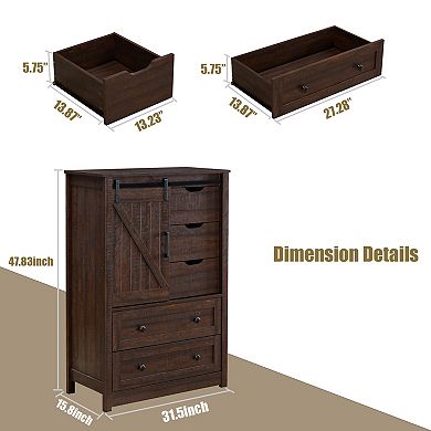 5-Drawer Dresser with Sliding Barn Door Versatile Storage for Bedroom