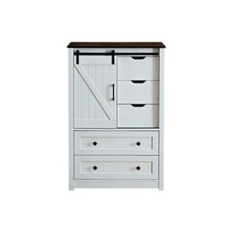 5-Drawer Dresser with Sliding Barn Door Versatile Storage for Bedroom