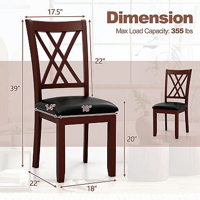 Set of 2 Dining Chair with Backrest and Padded Seat-Brown