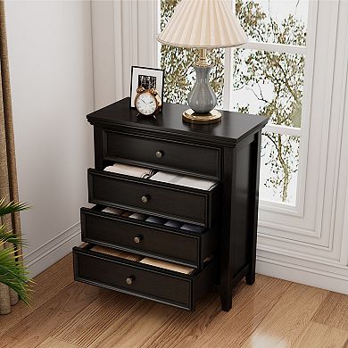 Farmhouse 4-Drawer Dresser with Rustic White Finish Bedroom Storage