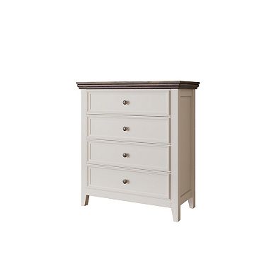 Farmhouse 4-Drawer Dresser with Rustic White Finish Bedroom Storage