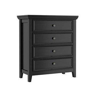 Farmhouse 4-Drawer Dresser with Rustic White Finish Bedroom Storage