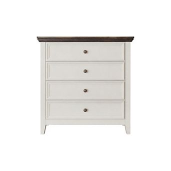 Farmhouse 4-Drawer Dresser with Rustic White Finish Bedroom Storage