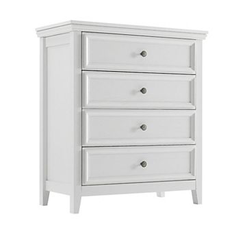 Farmhouse 4-Drawer Dresser with Rustic White Finish Bedroom Storage