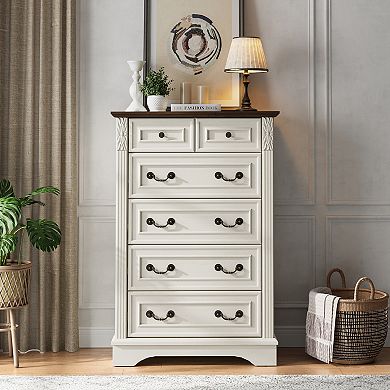 6-Drawer Dresser with Decorative Carving For Bedroom