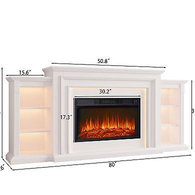 80" Electric Fireplace Heater with Mantel and LED Light