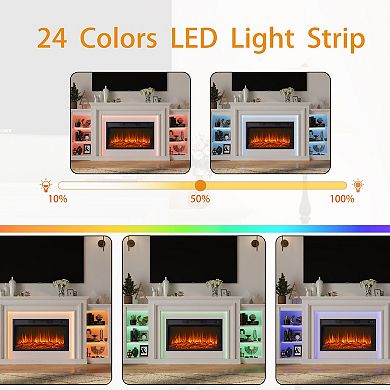 80" Electric Fireplace Heater with Mantel and LED Light