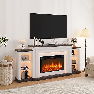80" Electric Fireplace Heater with Mantel and LED Light