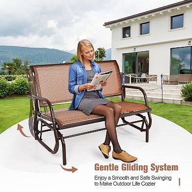 Swing Glider Chair 48 Inch Loveseat Rocker Lounge Backyard-Brown