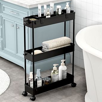 Slim Storage Cart 3 tier Bathroom Organizer Rolling Utility,Mobile Shelving Unit Slide Out