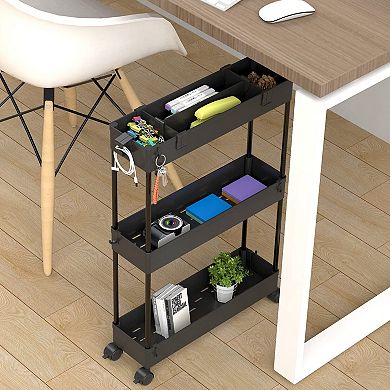 Slim Storage Cart 3 Tier,Bathroom Organizer Rolling Utility,Mobile Shelving Unit Slide Out
