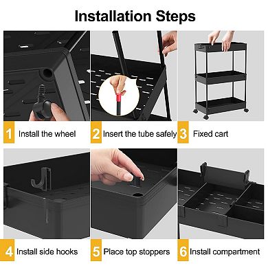 Slim Storage Cart 3 Tier,Bathroom Organizer Rolling Utility,Mobile Shelving Unit Slide Out