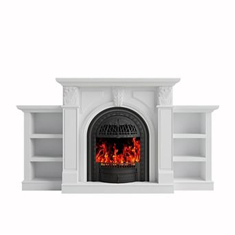 80" W Electric Fireplace Tv Stand With Mantel -Media Console