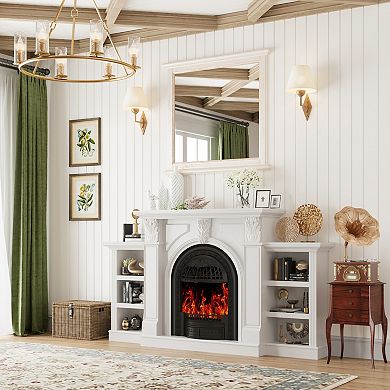 80" W Electric Fireplace Tv Stand With Mantel -Media Console