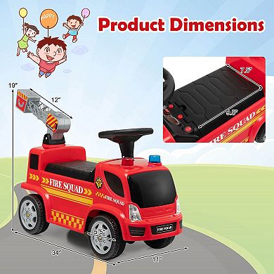 Kids Ride-On Fire Truck Push Car with Bubble Maker and Lights