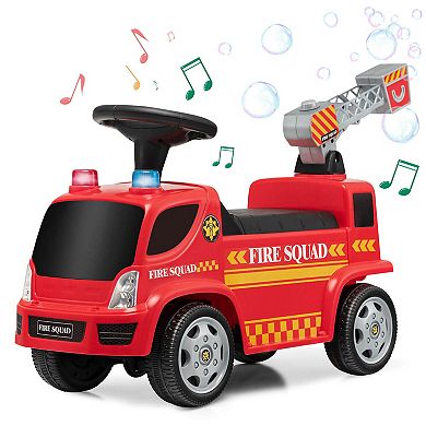 Kids Ride-On Fire Truck Push Car with Bubble Maker and Lights