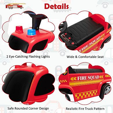 Kids Ride-On Fire Truck Push Car with Bubble Maker and Lights