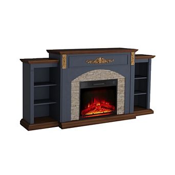 72" Farmhouse Fireplace TV Mantel Stacked Stone with Media Storage for 80" TVs