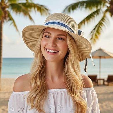 Womens Lightweight Wide Brim Straw Sun Hat Foldable Beach Summer UV Protection Hat