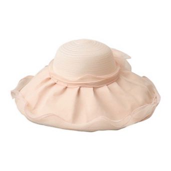 Womens Wide Brim Straw Sun Hat Mesh Trim Elegant Summer Beach Vacation Hat