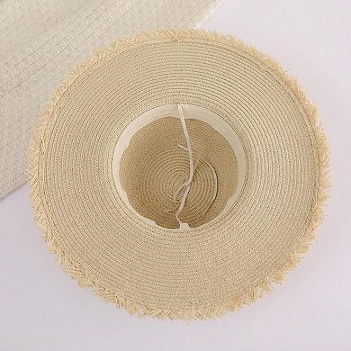 Womens Wide Brim Straw Sun Hat with Lace Tie Breathable Summer Beach Floppy Hat