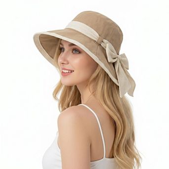 Womens Wide Brim Sun Hat with Bow Lightweight Foldable Beach Vacation Hat
