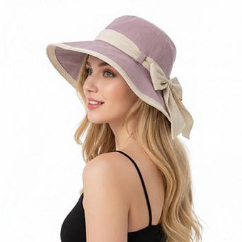 Womens Wide Brim Sun Hat with Bow Lightweight Foldable Beach Vacation Hat