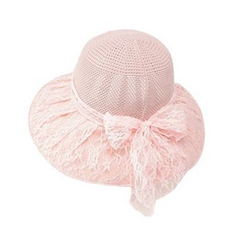 Womens Wide Brim Straw Sun Hat Lace Bow Breathable Summer Beach Vacation Hat