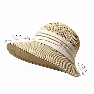 Womens Straw Sun Hat Asymmetric Brim Breathable Lightweight Foldable Summer Hat