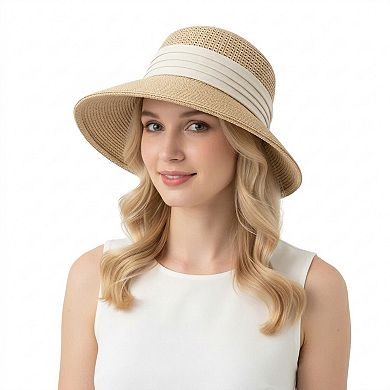 Womens Straw Sun Hat Asymmetric Brim Breathable Lightweight Foldable Summer Hat