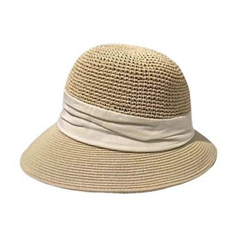 Womens Straw Sun Hat Asymmetric Brim Breathable Lightweight Foldable Summer Hat
