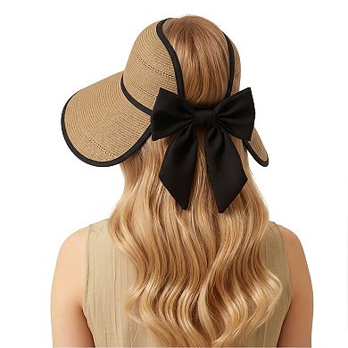Womens Wide Brim Straw Visor Hat Breathable Foldable Summer Sun Hat Beach Vacation Hat
