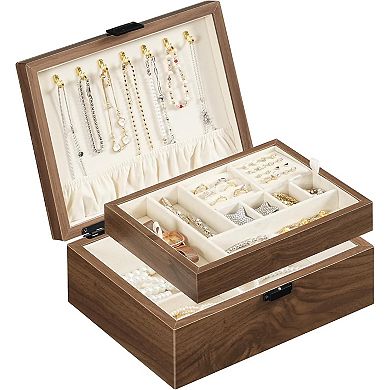 2-Tier Wooden Jewelry Box with Removable Tray and Clasp