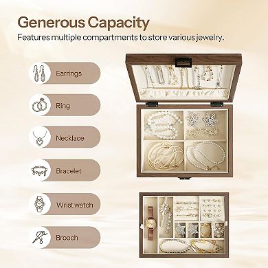 2-Tier Wooden Jewelry Box with Removable Tray and Clasp