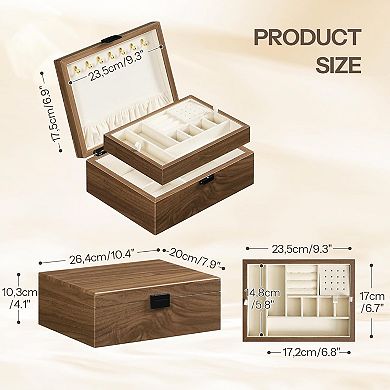 2-Tier Wooden Jewelry Box with Removable Tray and Clasp