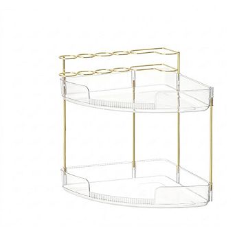 2 tier Acrylic Makeup Organizer with Brush Holder and Perfume Tray