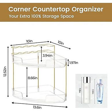 2-Tier Acrylic Makeup Organizer with Brush Holder and Perfume Tray