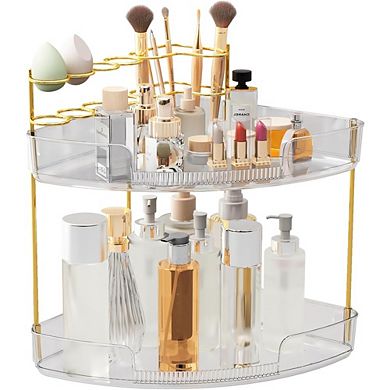2-Tier Acrylic Makeup Organizer with Brush Holder and Perfume Tray