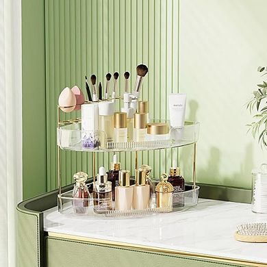 2-Tier Acrylic Makeup Organizer with Brush Holder and Perfume Tray