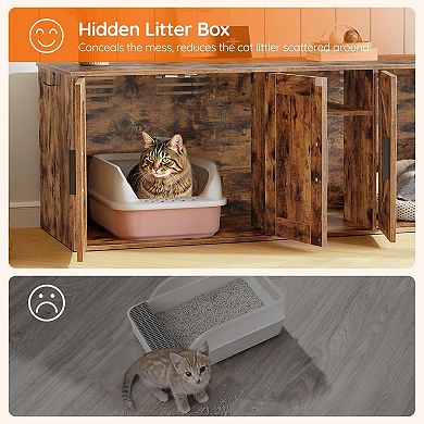 Double Cat Litter Box Furniture with Storage Layer